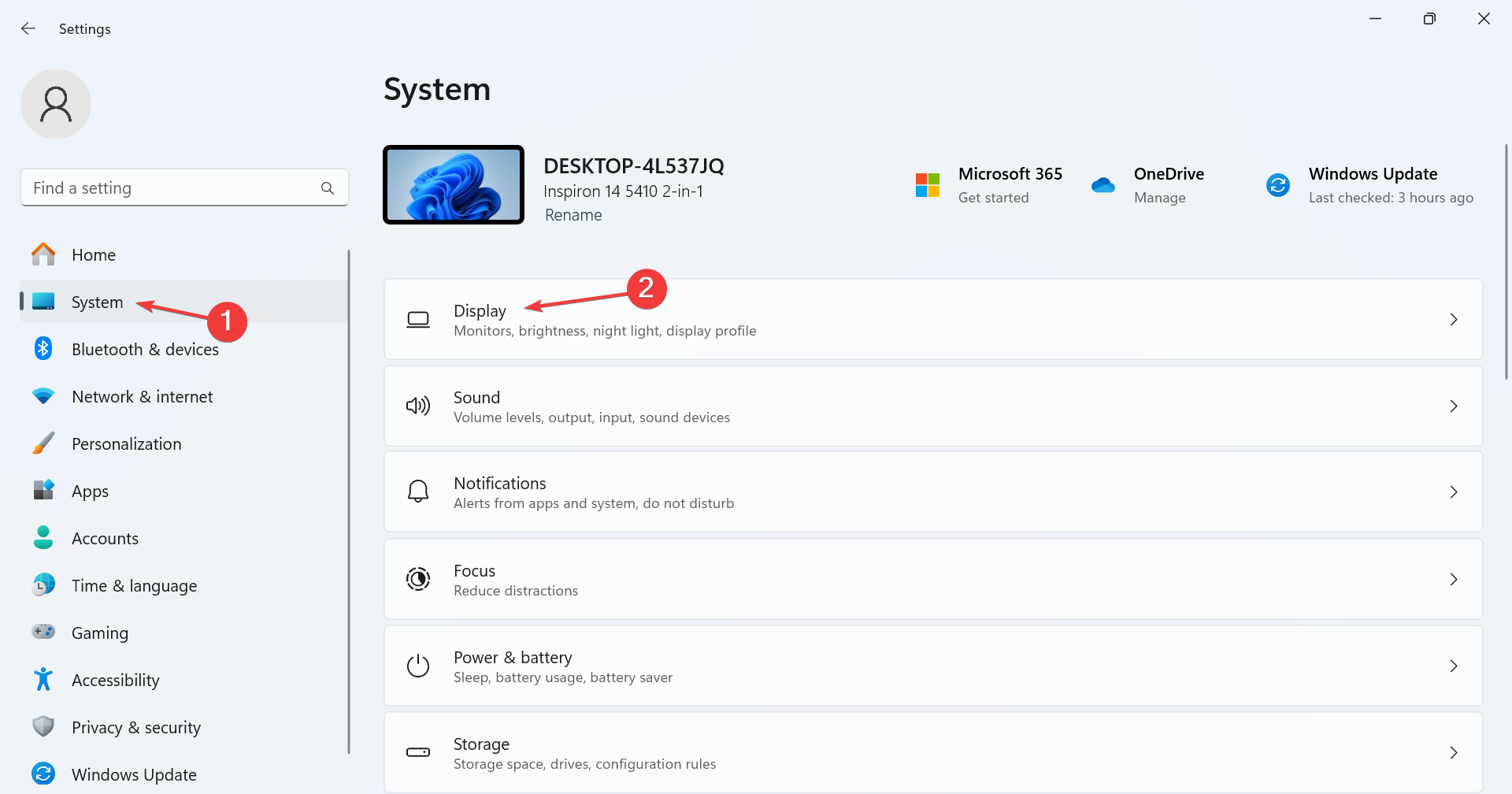display settings