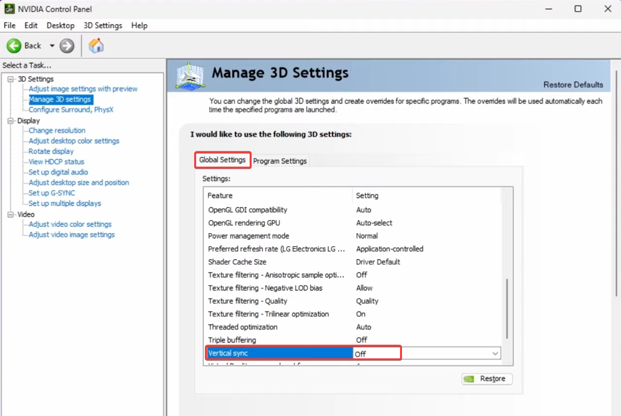 disable vsync