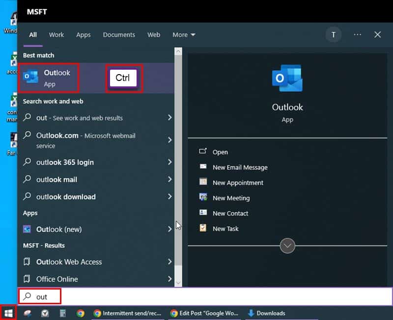 Ctrl plus outlook