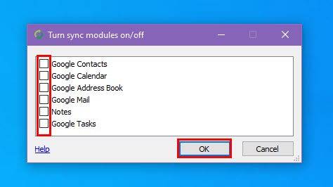 Uncheck sync items