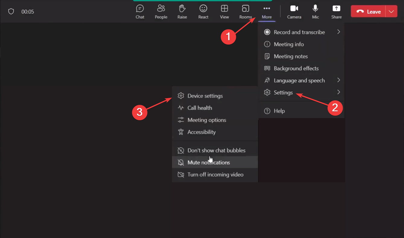 settings in meeting