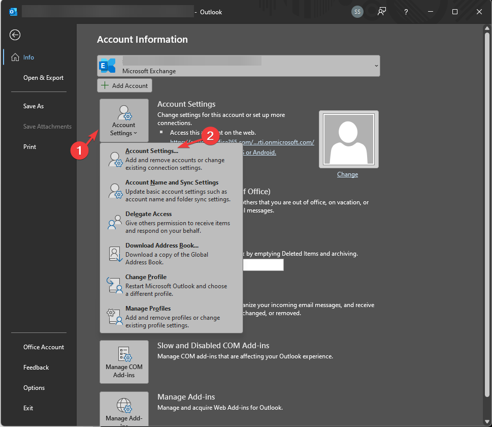 aCCOUNT SETTINGS - outlook autoarchive settings greyed out