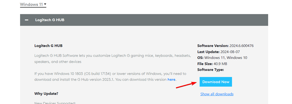 download now logitech g hub