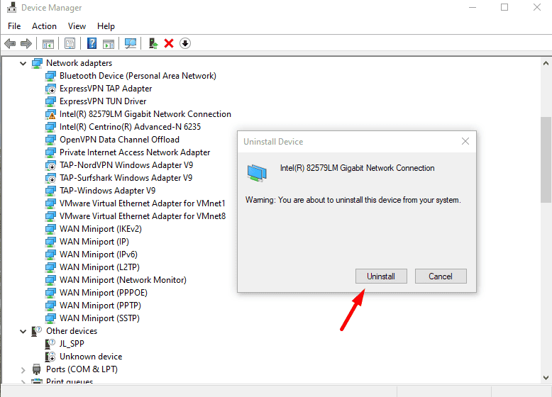 Confirm the uninstallation