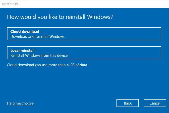 Pick how to reinstall Windows