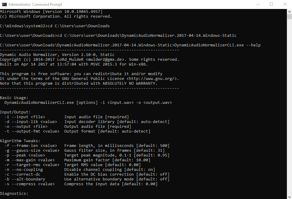 command prompt dynamic audio normalizer