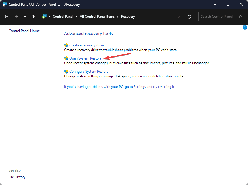 Open system restore PROCESSOR_DRIVER_INTERNAL