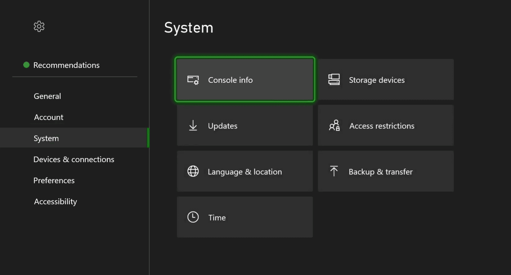 console info settings