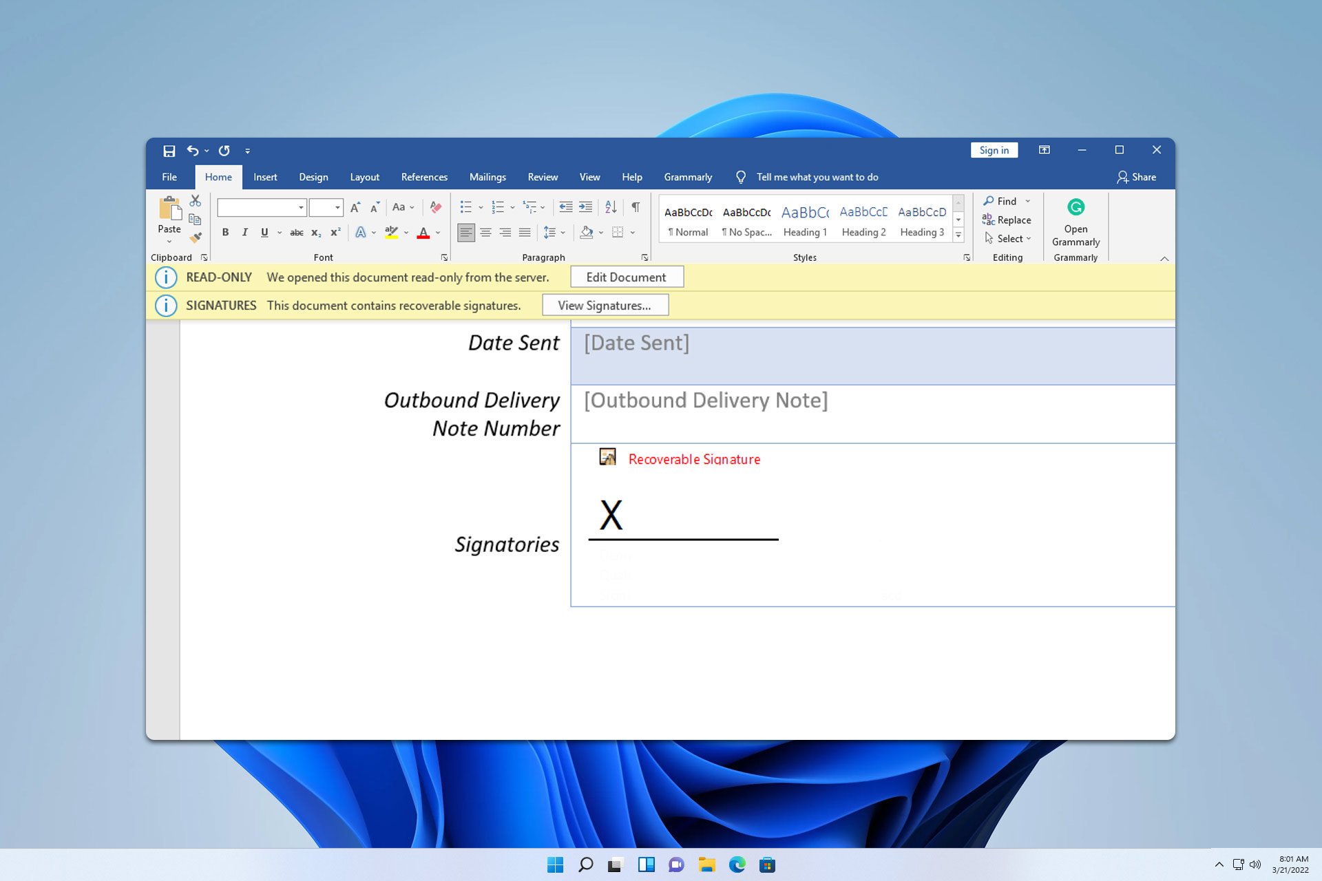 microsoft word recoverable signature