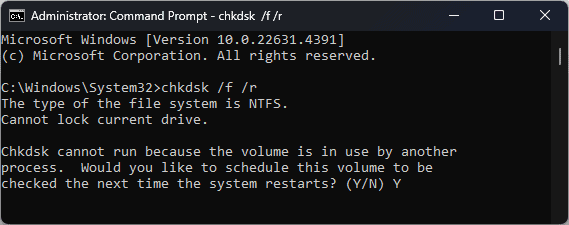 CHKDSK FR CMD elevated KERNEL_PARTITION_REFERENCE_VIOLATION