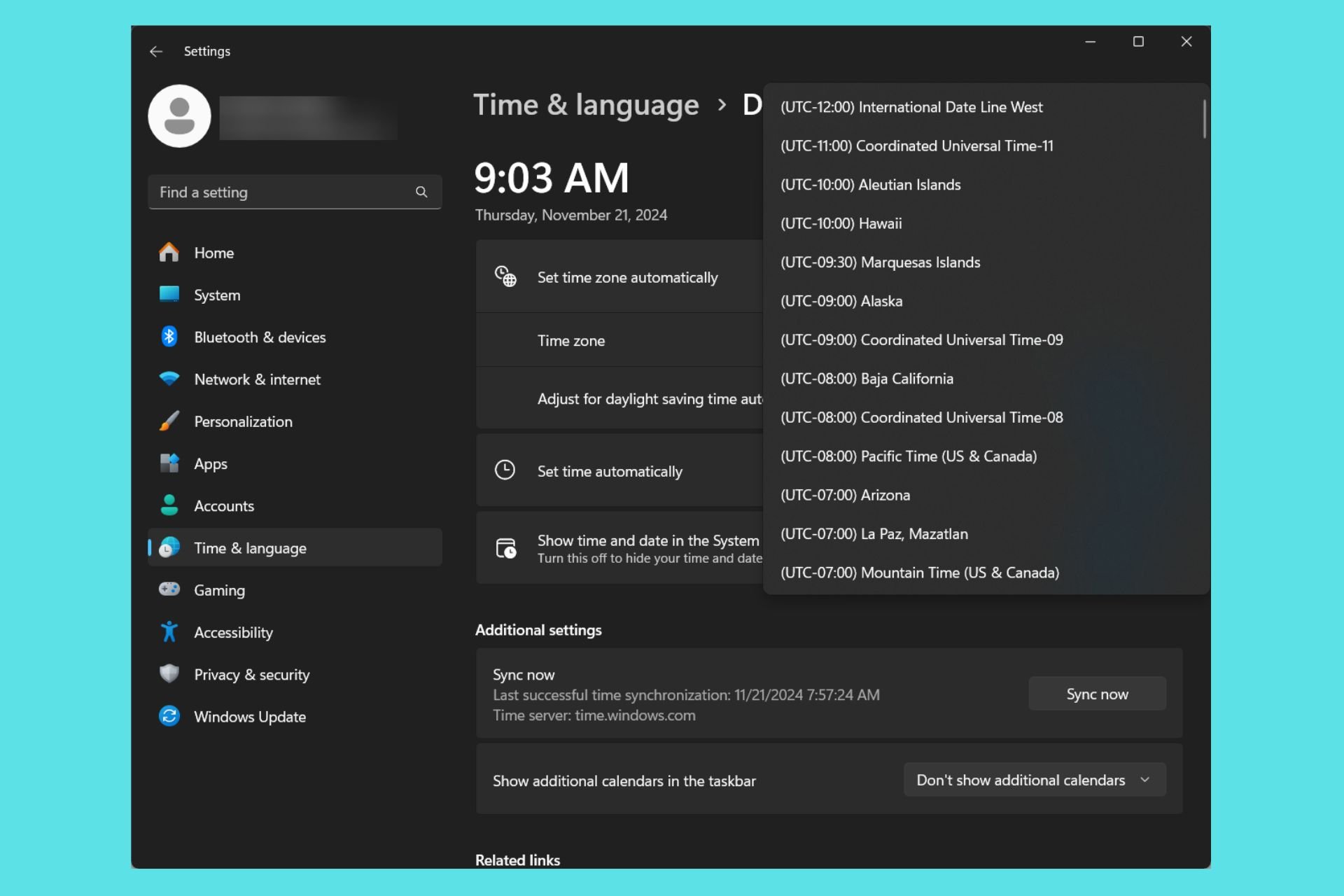 Windows 11 24H2 users can't change the time zone in Settings