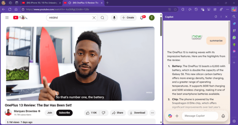 Microsoft Edge tests detailed Video Summaries with Copilot