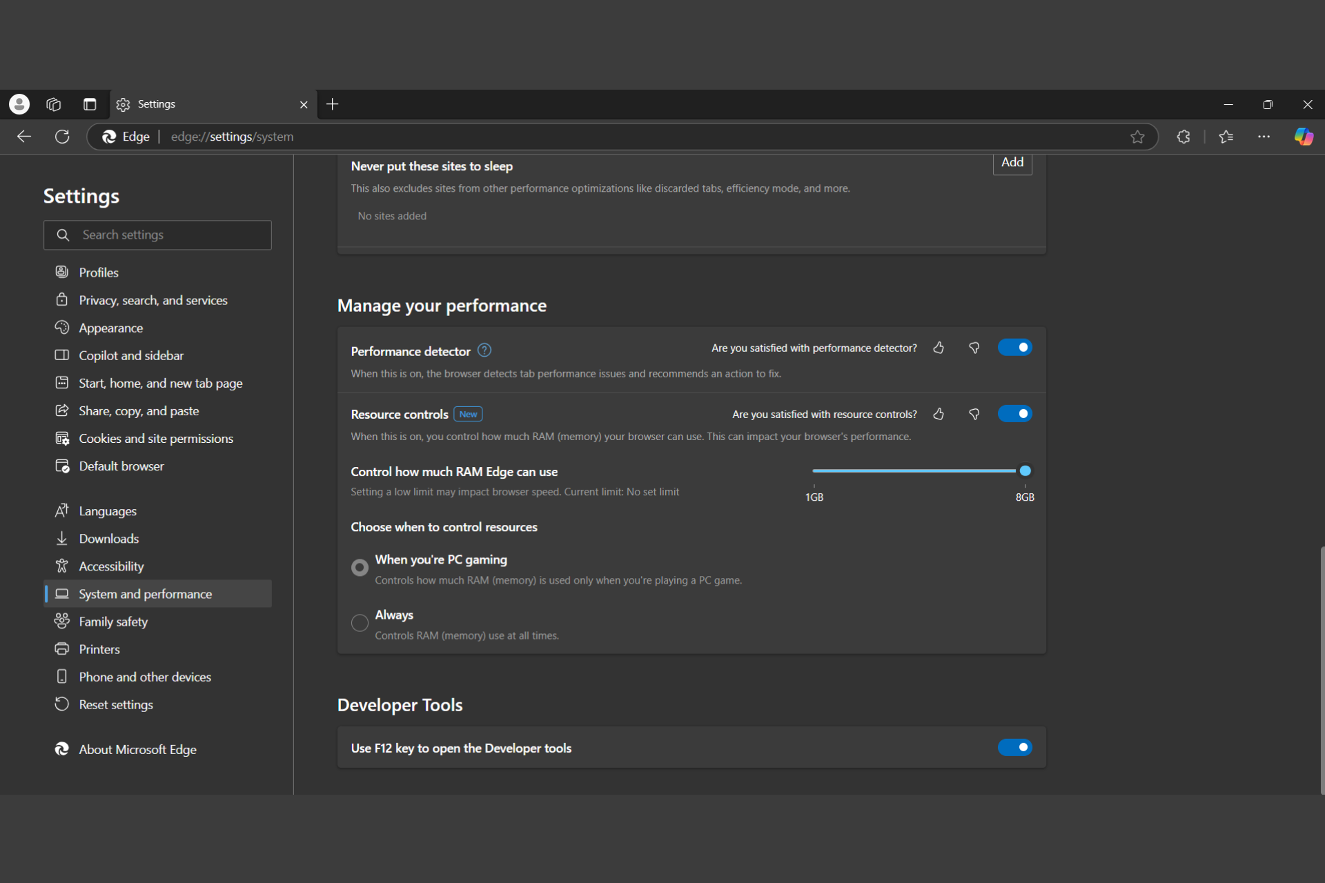 Now you can control how much RAM Edge is using