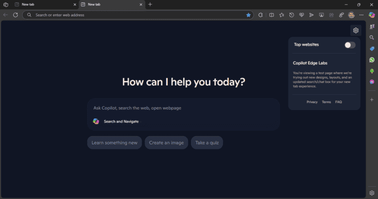 Microsoft Edge experiments with replacing New Tab Page with Copilot