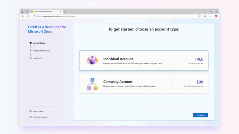 You won't have to pay a fee to publish apps to Microsoft Store