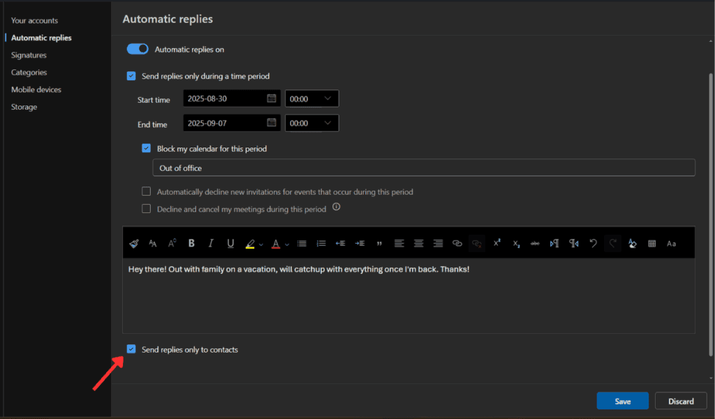 Check Send replies only to contacts
