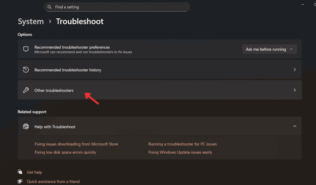 Open other troubleshooters