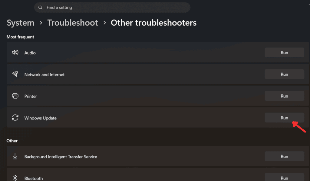 Run Windows Update troubleshooter