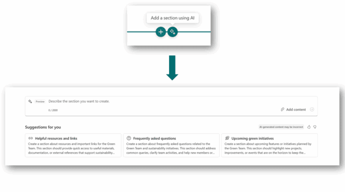 SharePoint add section using AI