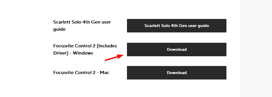 focusrite control download button