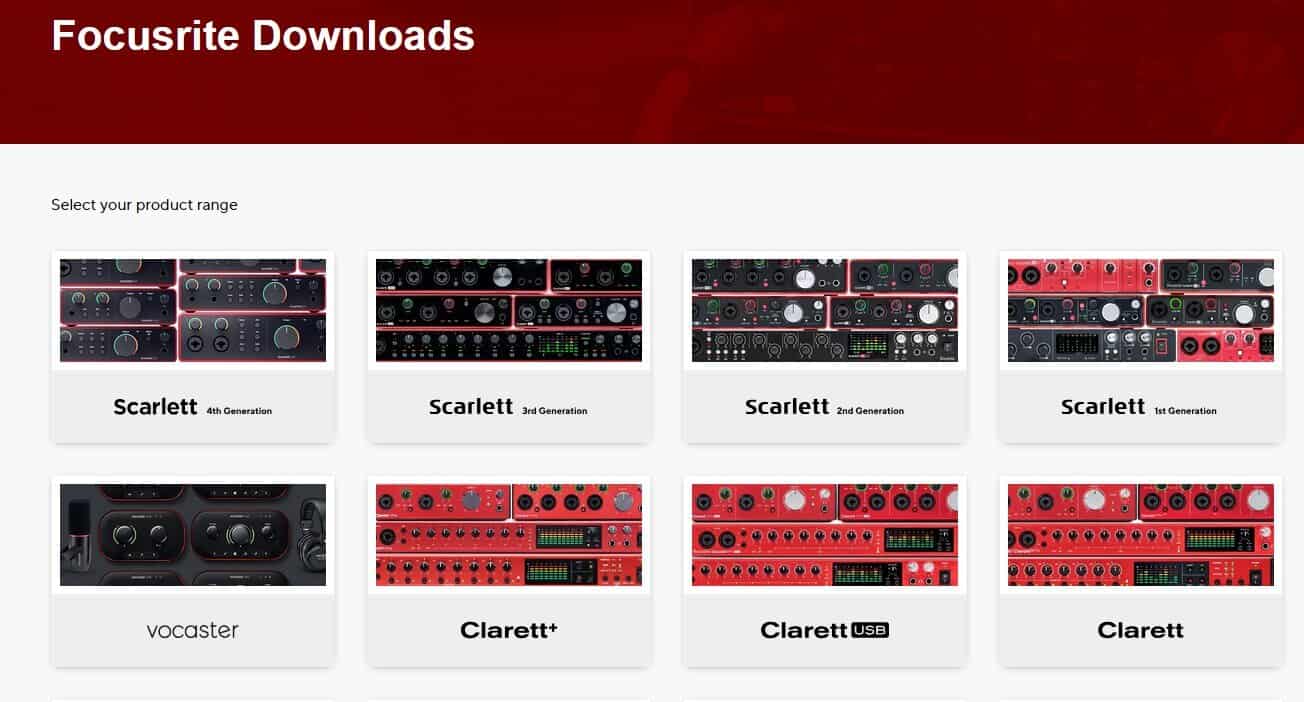 focusrite download page all products