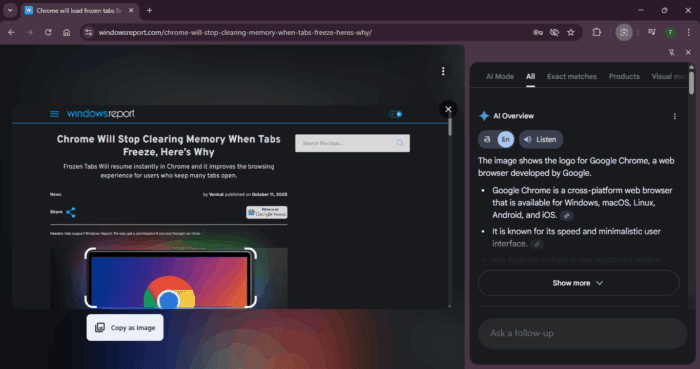Chrome's Side Panel Gets AI Mode for Lens Searches