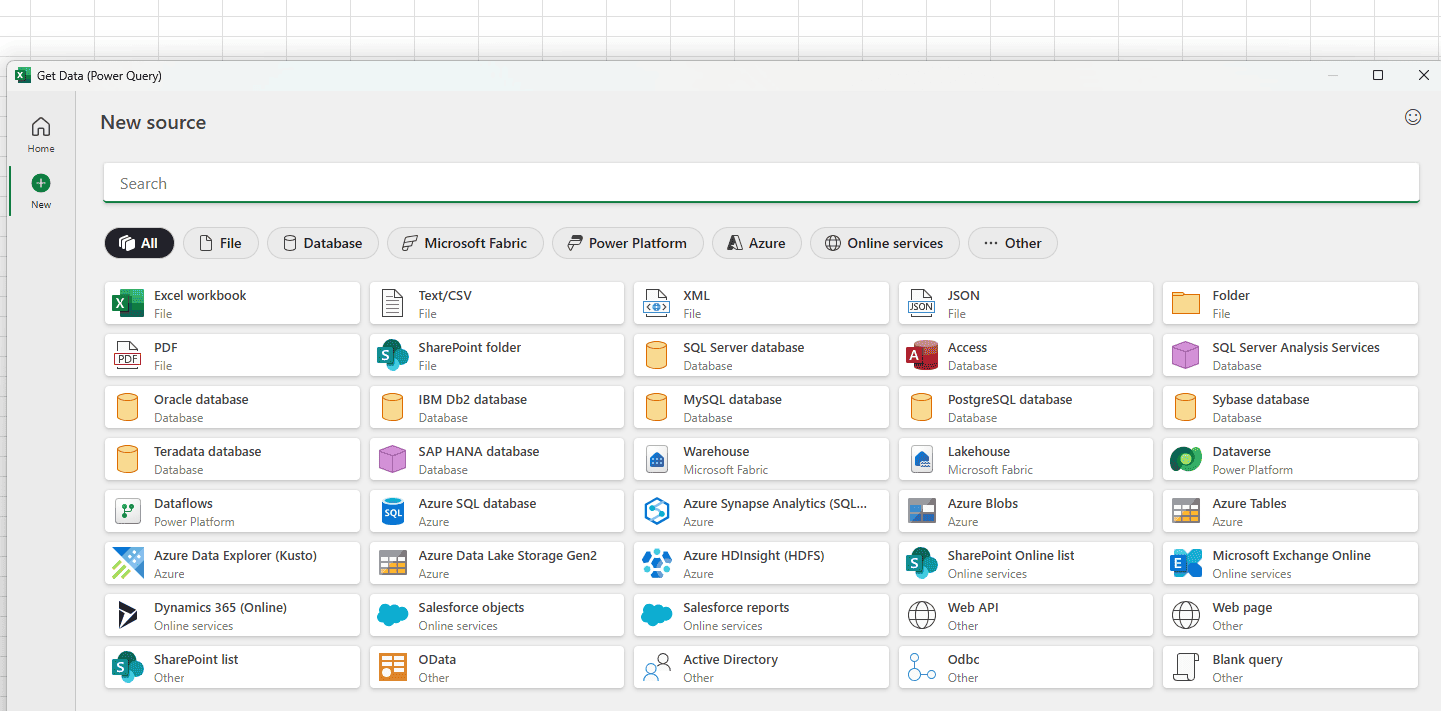 Get Data Dialog Excel