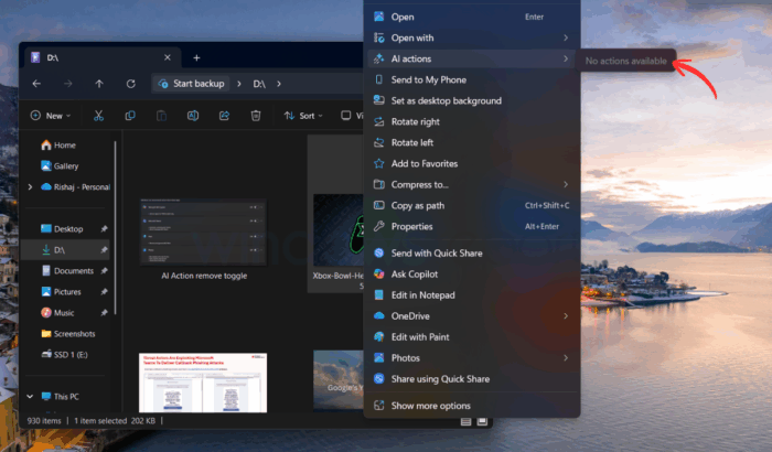 AI action label still visible even when the apps are toggled off