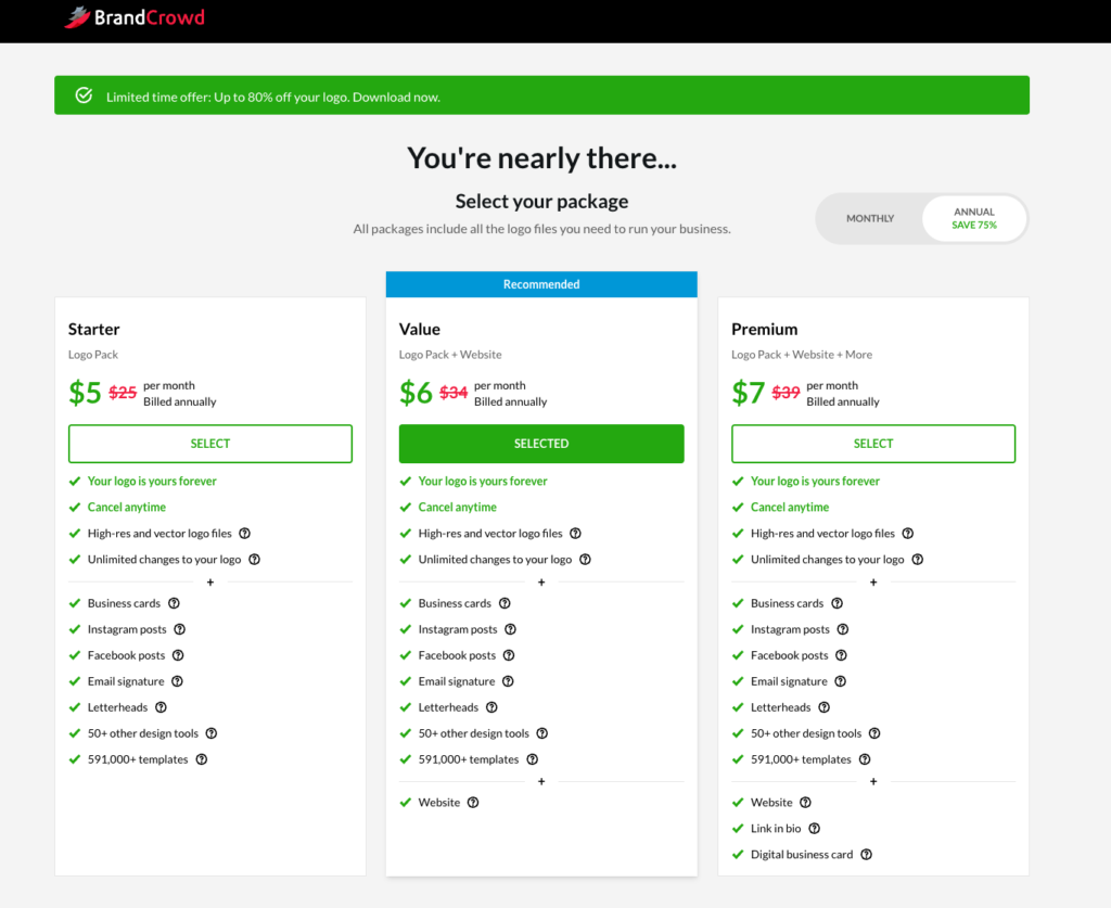 BrandCrowd pricing