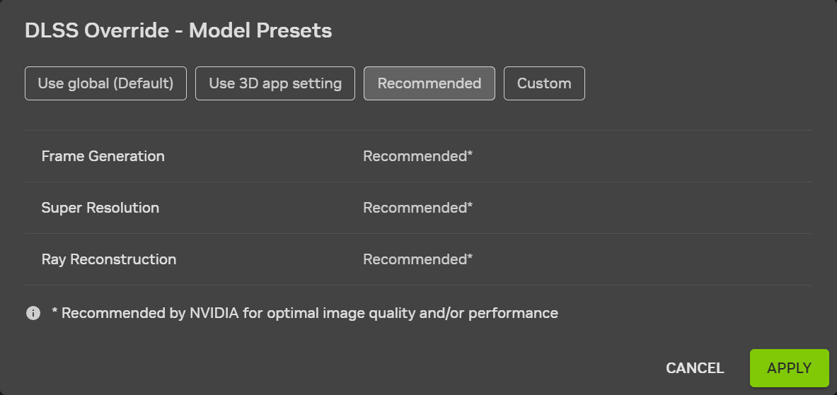 nvidia-app-11-0-6-recommended-dlss-override-model-presets