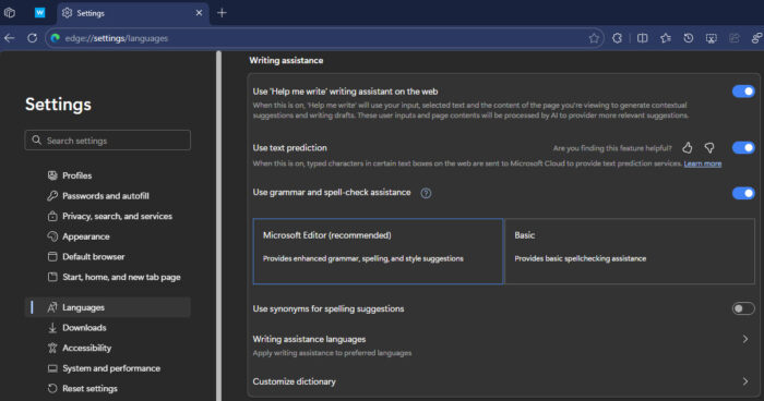 Microsoft Edge tests Help me write feature replacing Copilot rewrite ...