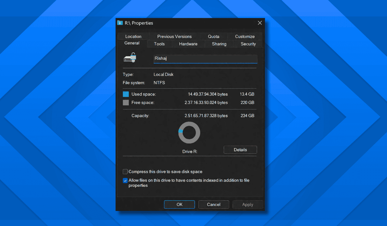 Dark theme Properties tab