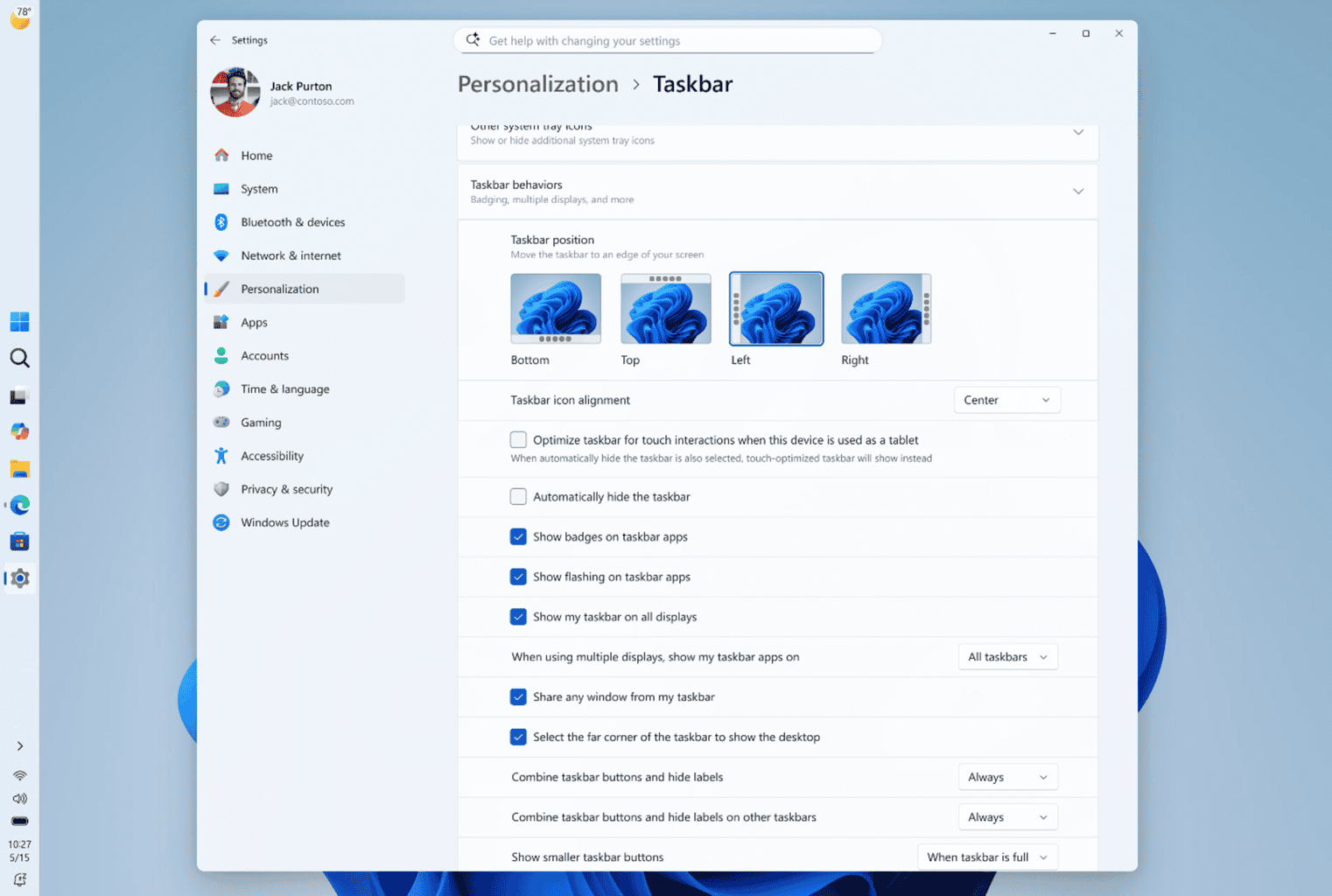 Taskbar Behavior Settings