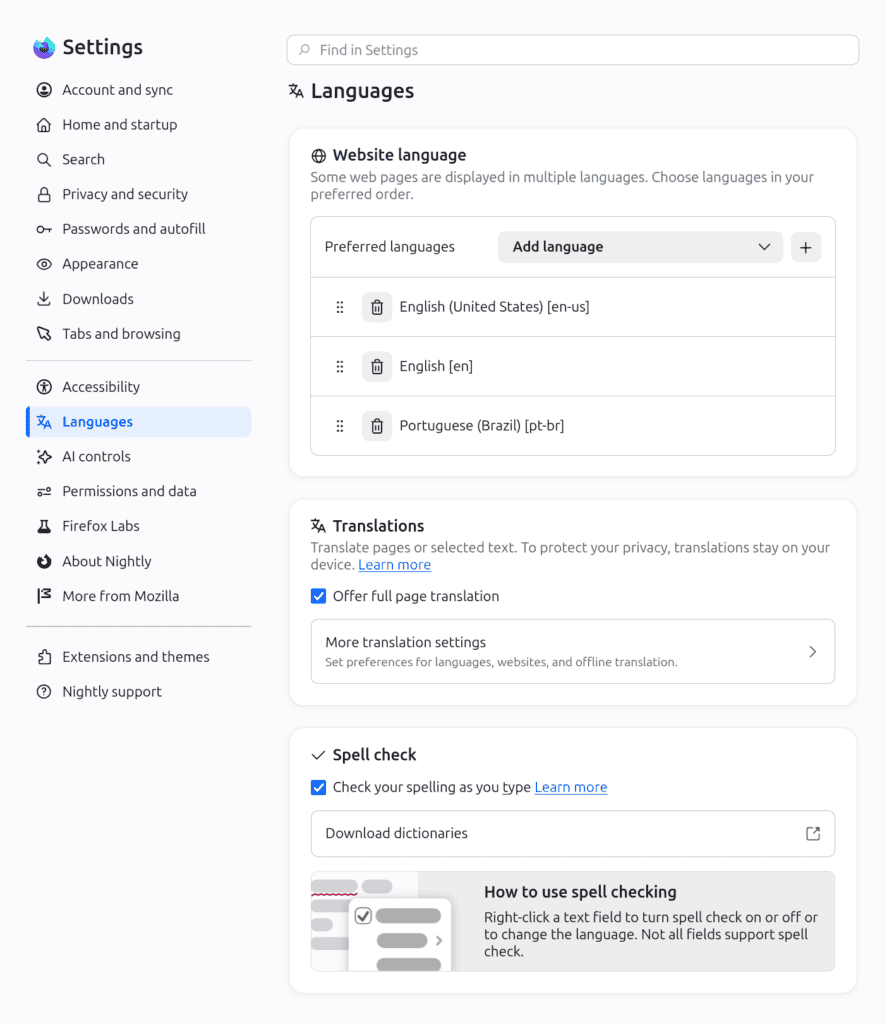 Firefox 152 Settings
