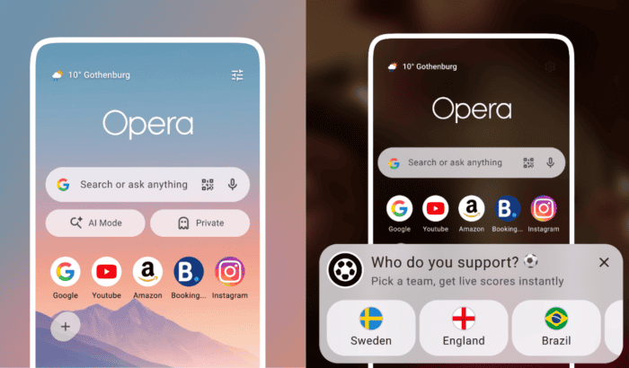 Opera Football Hub and New Start Page