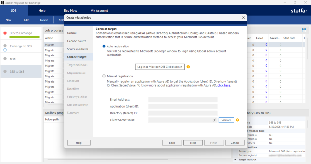 Connect to the target via auto or manual registration