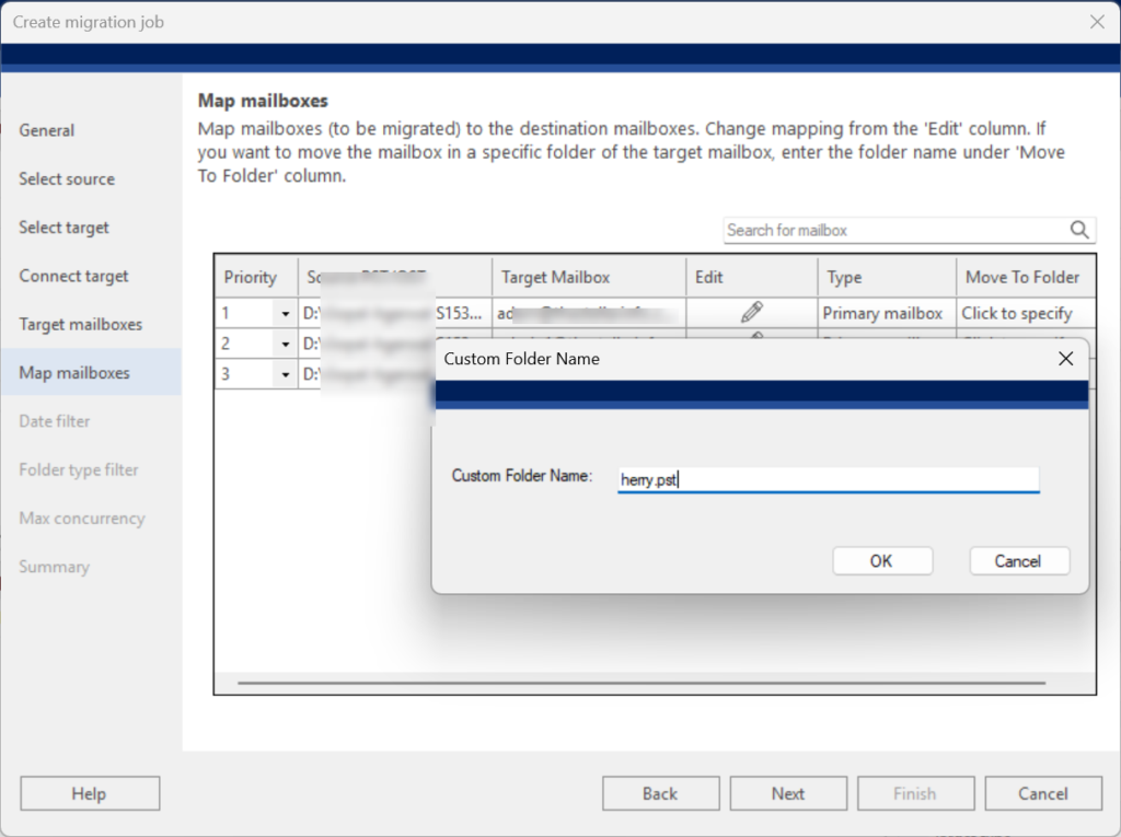 Move to Folder — Move to Folder option setting a custom destination folder