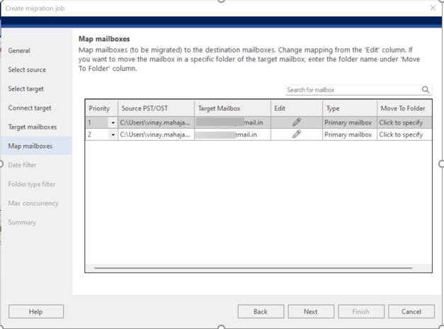 Mailbox mapping — Automatic mailbox mapping matching source mailboxes to Microsoft 365 accounts