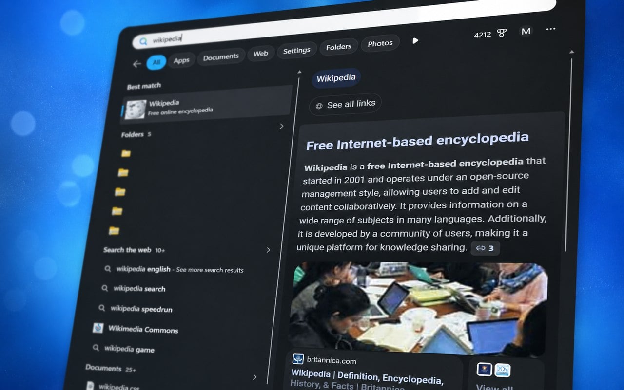 windows 11 search web results