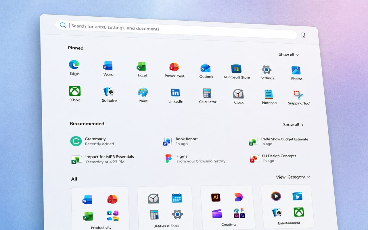 26H1 Insider Release Preview Build 28000.2597 start menu