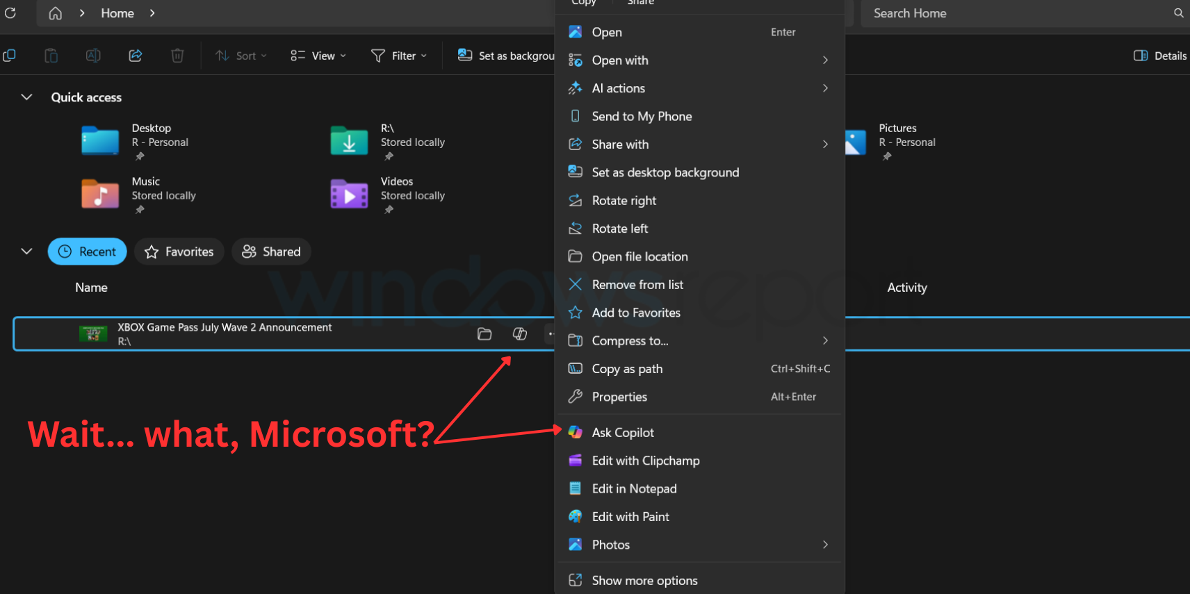 Copilot entry two times in File Explorer Home