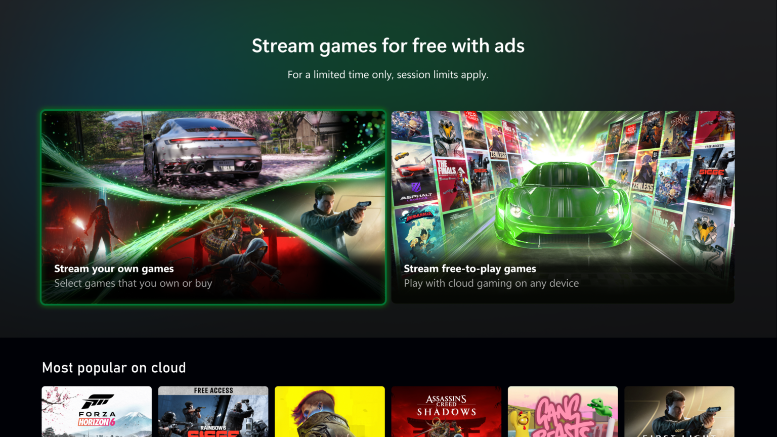 Xbox starts testing free cloud gaming with ads for owned games