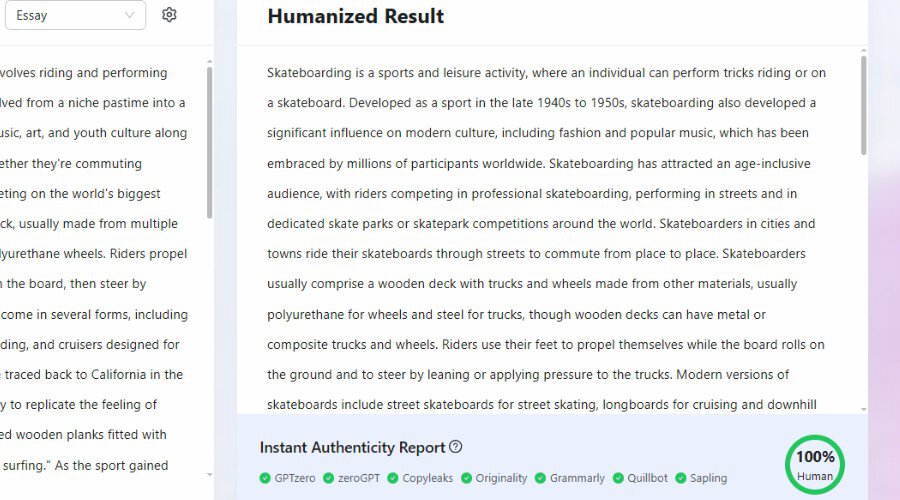 AI humanizer results