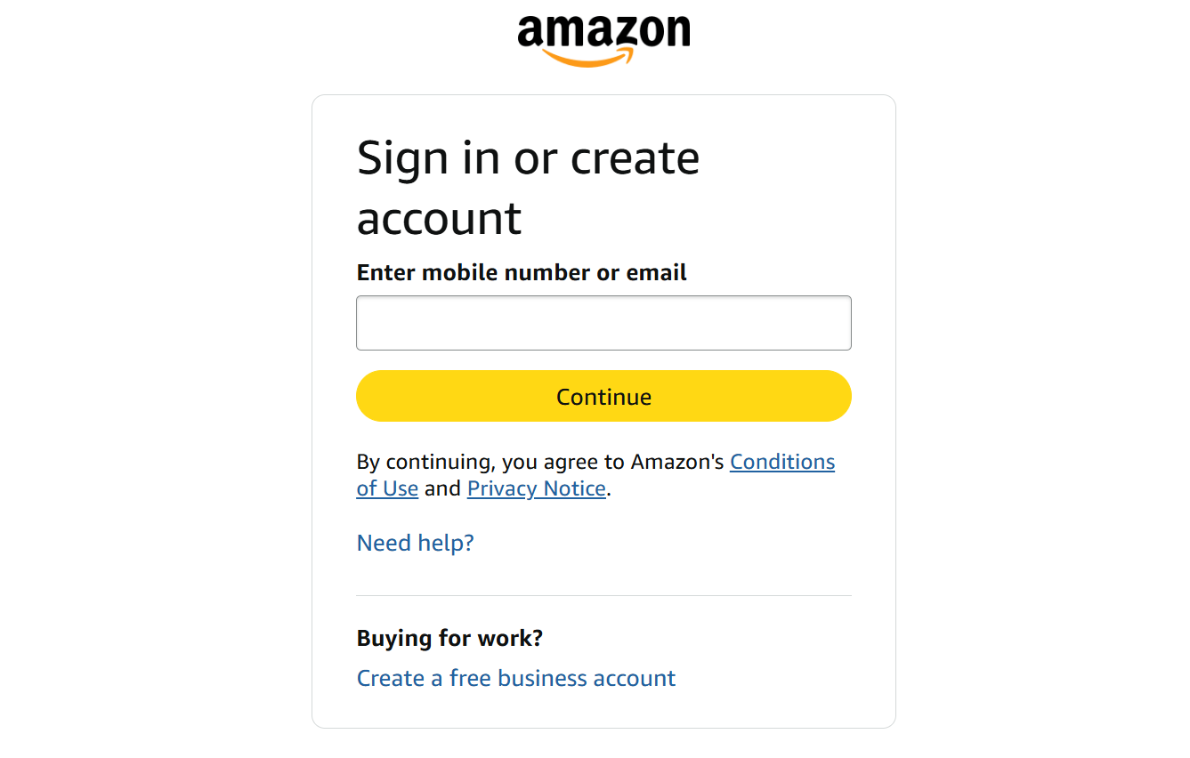 Amazon account login feature