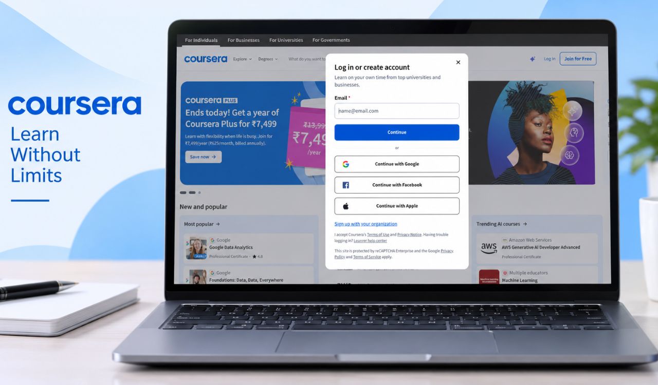 Coursera login page feature