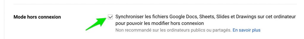 Google Drive option hors connexion