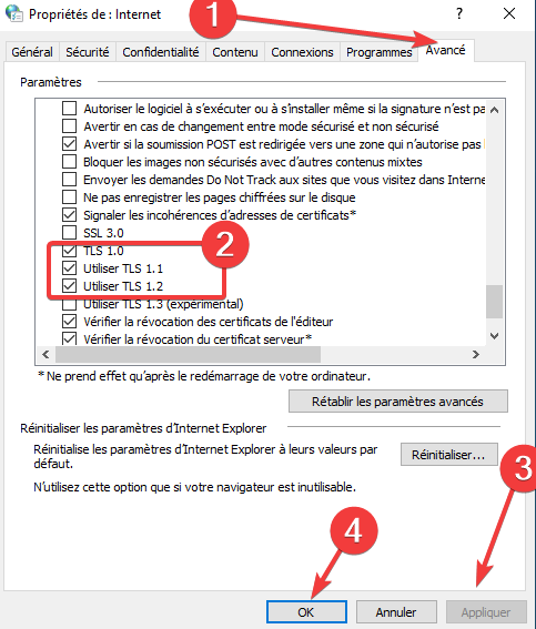 Options Internet_Avance_cocher TLS et appliquer