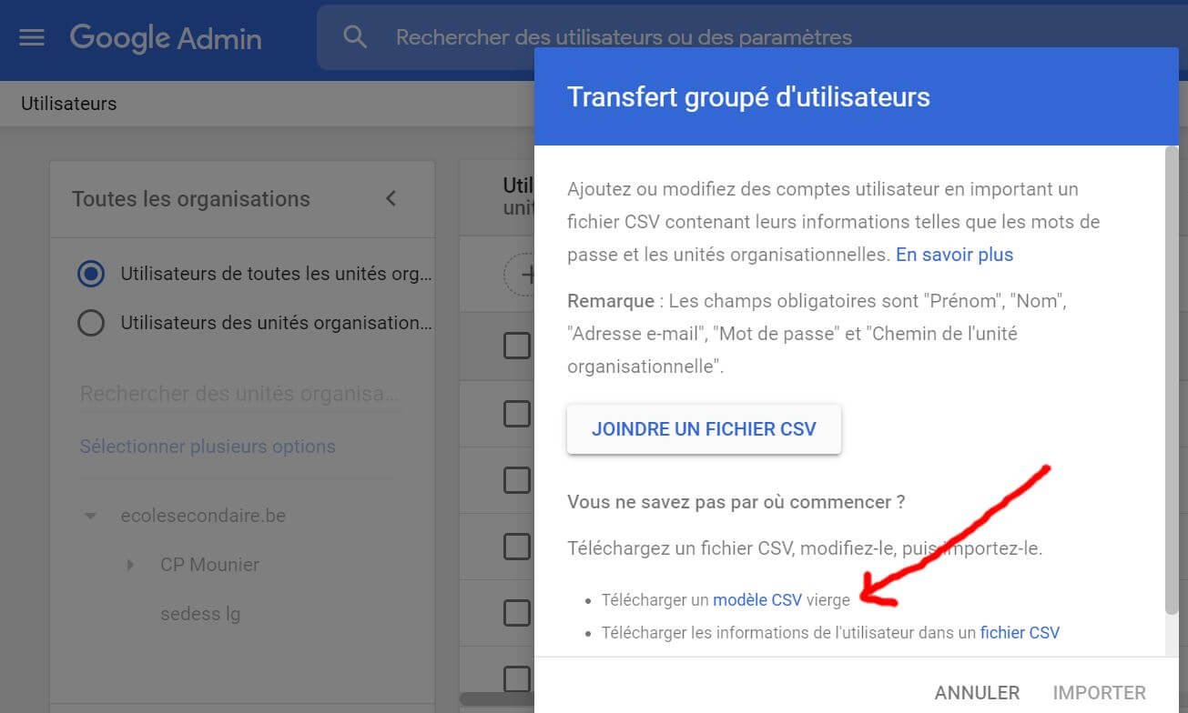 Transfert groupe utilisateurs GSuite