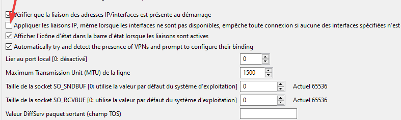 Vuze Connexion - Config reseau avancee - Appliquer les liaisons IP même lorsque les interfaces ne sont pas disponibles