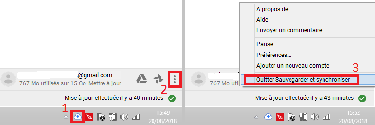 ecran quitter sauvegarde et synchronisation sur google drive